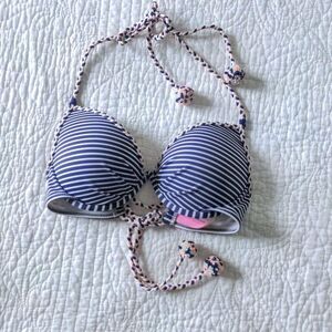 Victoria's Secret Bikini Top Stripe Braided Tassel Halter Swimsuit Summer 32B